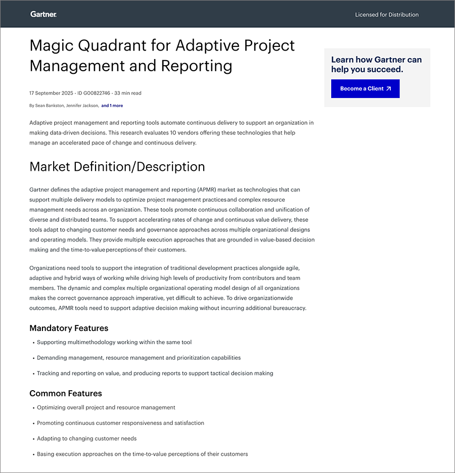 2025 Gartner® Magic Quadrant™ for Adaptive Project Management and Reporting